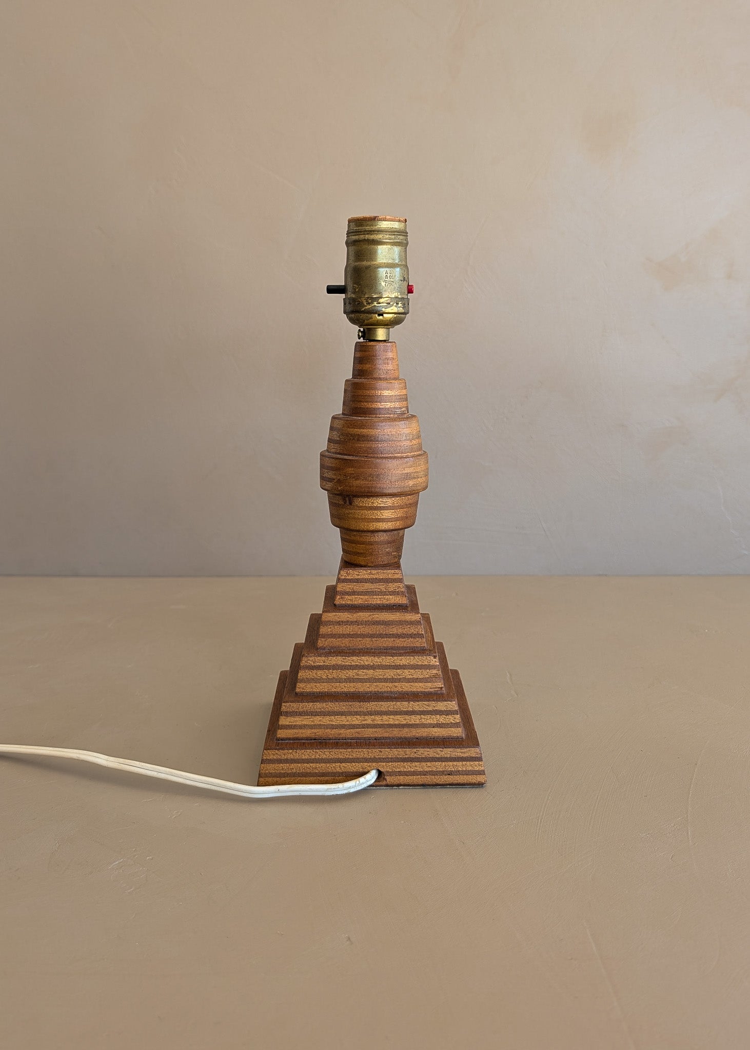 Petite Vintage Handcrafted Geometric Stacked Wooden Lamp