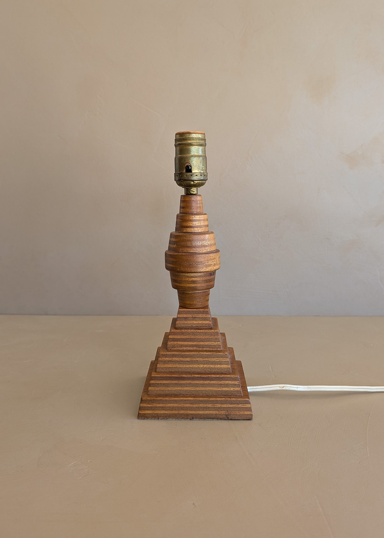 Petite Vintage Handcrafted Geometric Stacked Wooden Lamp