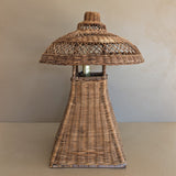 Heywood-Wakefield Style Vintage Wicker Lamp with Original Mushroom Wicker Shade