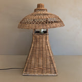 Heywood-Wakefield Style Vintage Wicker Lamp with Original Mushroom Wicker Shade