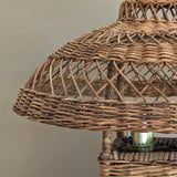 Heywood-Wakefield Style Vintage Wicker Lamp with Original Mushroom Wicker Shade