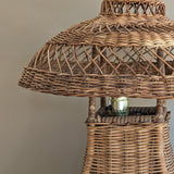 Heywood-Wakefield Style Vintage Wicker Lamp with Original Mushroom Wicker Shade