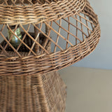 Heywood-Wakefield Style Vintage Wicker Lamp with Original Mushroom Wicker Shade