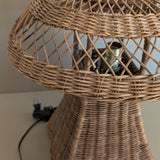 Heywood-Wakefield Style Vintage Wicker Lamp with Original Mushroom Wicker Shade