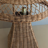 Heywood-Wakefield Style Vintage Wicker Lamp with Original Mushroom Wicker Shade