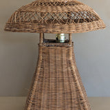 Heywood-Wakefield Style Vintage Wicker Lamp with Original Mushroom Wicker Shade