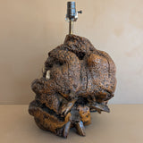 Unique Vintage Burl Lamp with Stone Inclusions