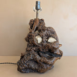 Unique Vintage Burl Lamp with Stone Inclusions