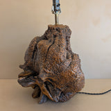 Unique Vintage Burl Lamp with Stone Inclusions