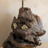 Unique Vintage Burl Lamp with Stone Inclusions