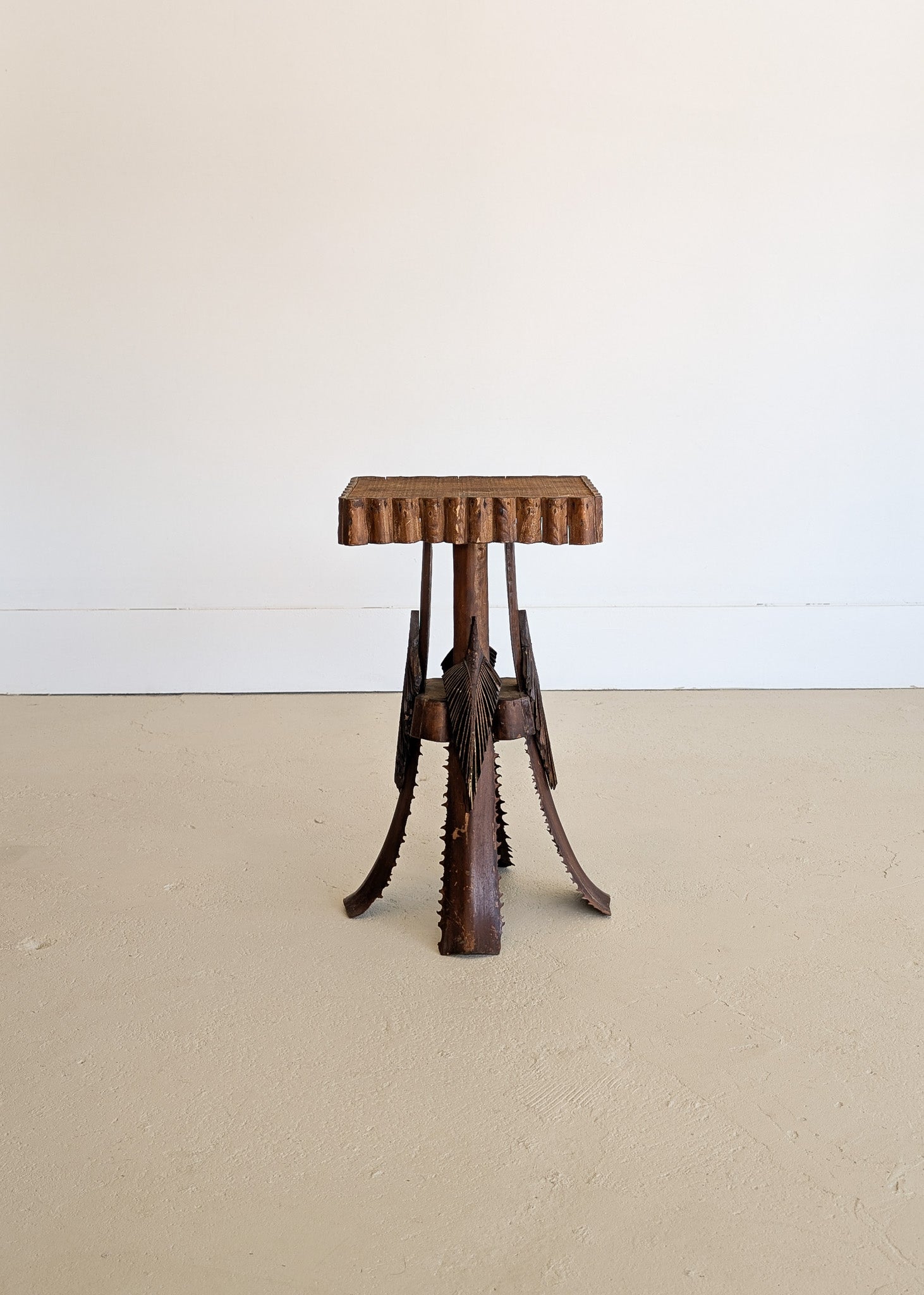 Early 1900s American Tramp Art Palm Frond Side Table