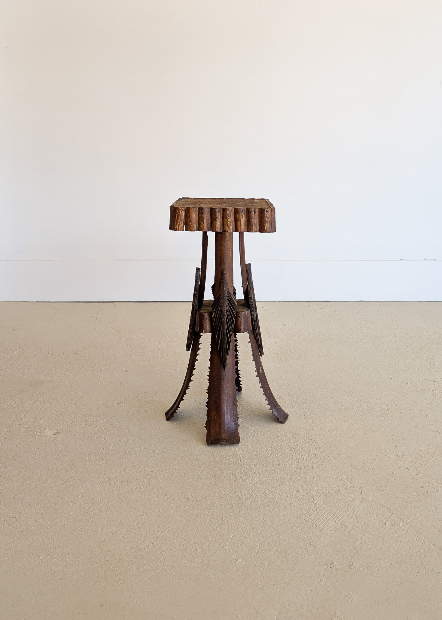 Early 1900s American Tramp Art Palm Frond Side Table