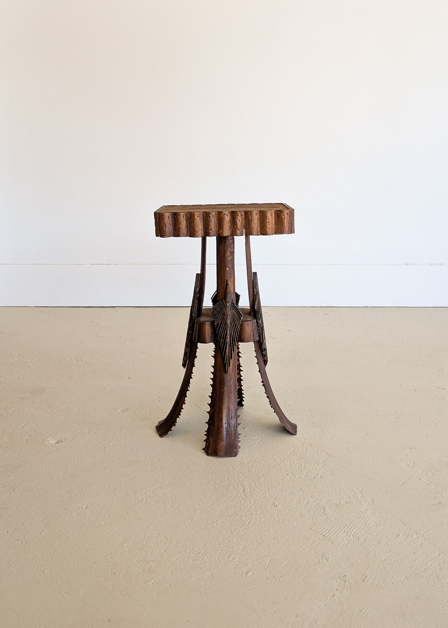 Early 1900s American Tramp Art Palm Frond Side Table