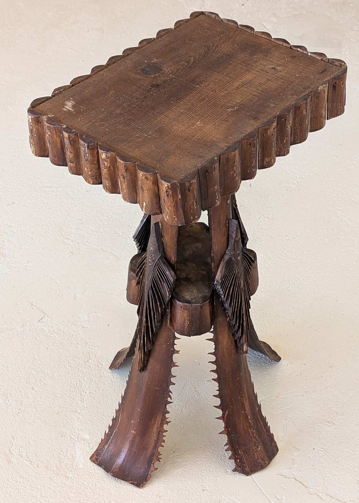 Early 1900s American Tramp Art Palm Frond Side Table