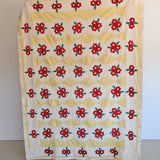 Vintage Red, Yellow, Green and White Floral Quilt - 90" x 67"