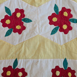 Vintage Red, Yellow, Green and White Floral Quilt - 90" x 67"