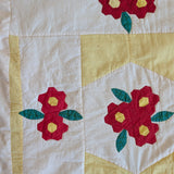 Vintage Red, Yellow, Green and White Floral Quilt - 90" x 67"