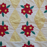 Vintage Red, Yellow, Green and White Floral Quilt - 90" x 67"