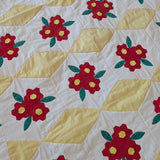 Vintage Red, Yellow, Green and White Floral Quilt - 90" x 67"