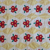 Vintage Red, Yellow, Green and White Floral Quilt - 90" x 67"