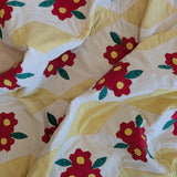 Vintage Red, Yellow, Green and White Floral Quilt - 90" x 67"