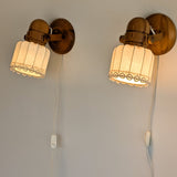 Pair of Vintage Swedish Markslöjd Articulating Pine Wall Sconces with Original Shades