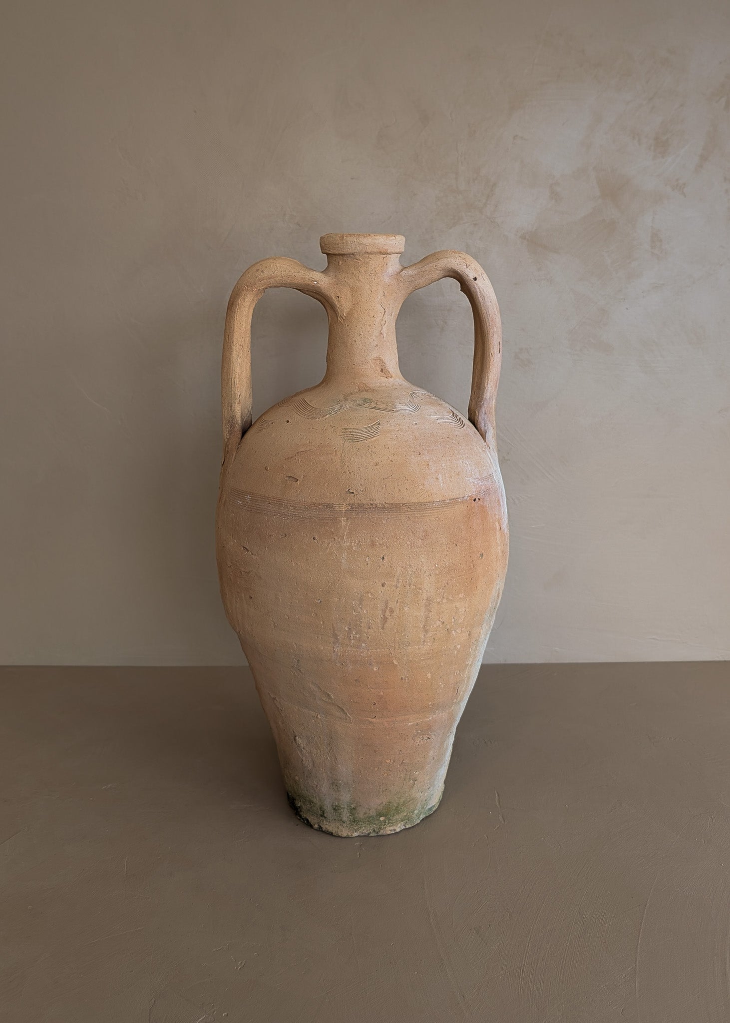 Vintage Amphora-Style Turkish Olive Oil Jug with Wavy Freeform Etchings #4 - 17-1/2" Height