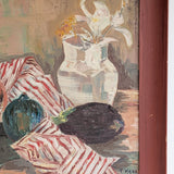 Original Framed Vintage Fish, Florals and Vegetables Still Life Painting on Board