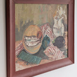 Original Framed Vintage Fish, Florals and Vegetables Still Life Painting on Board