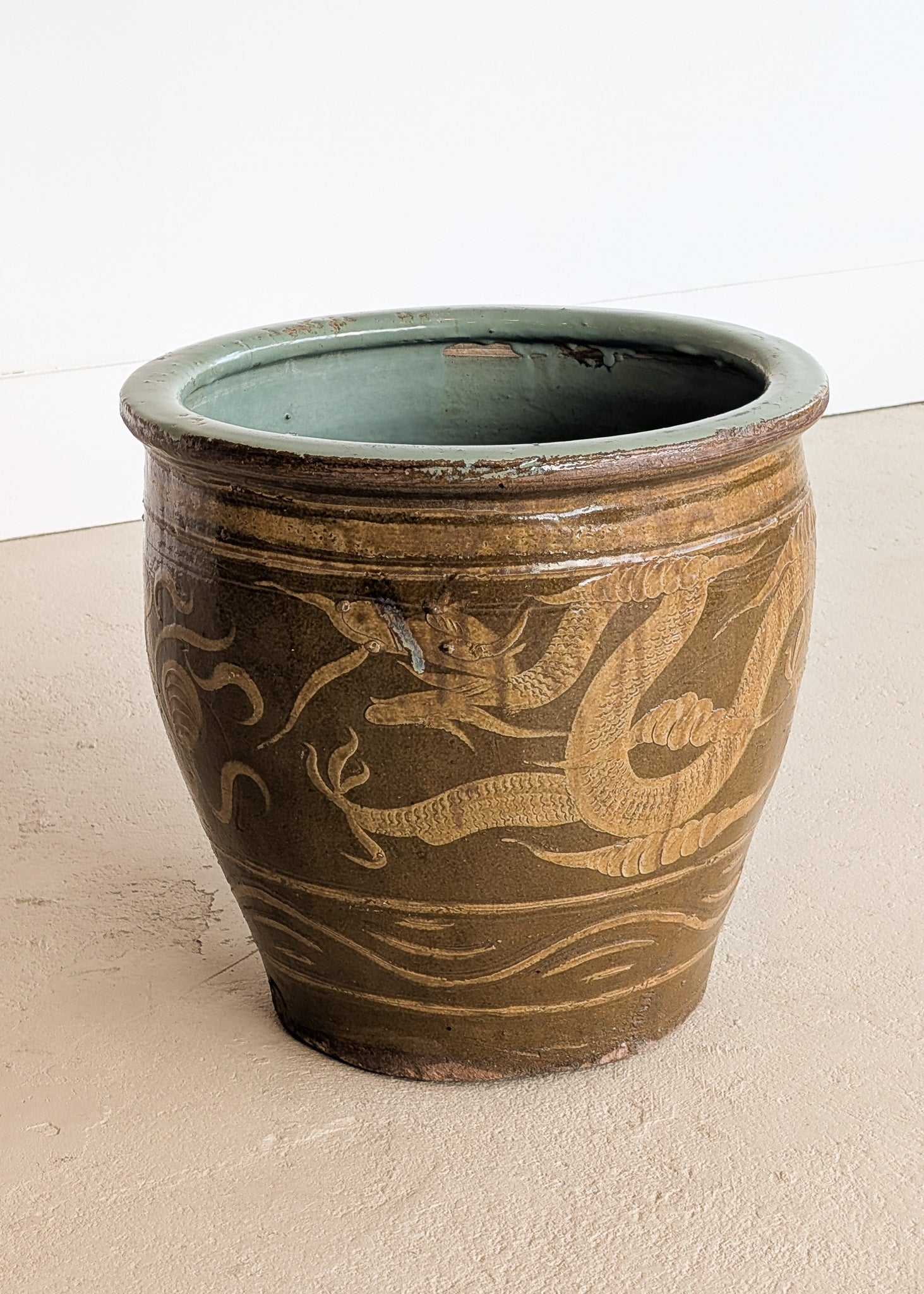 large chinese planter pot Large Vintage Chinese Egg Pot Jardiniere Planter with Dragon Motif