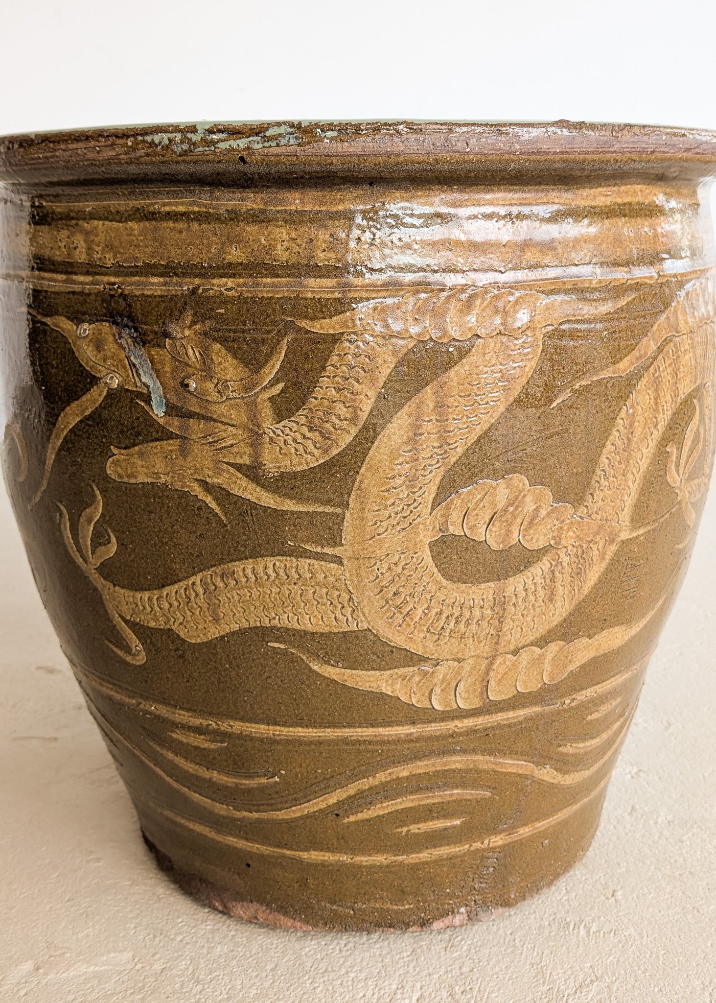 chinese dragon plant pot Large Vintage Chinese Egg Pot Jardiniere Planter with Dragon Motif