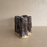 Vintage Textured Dark Brown Brutalist Studio Pottery Vase/Sculpture