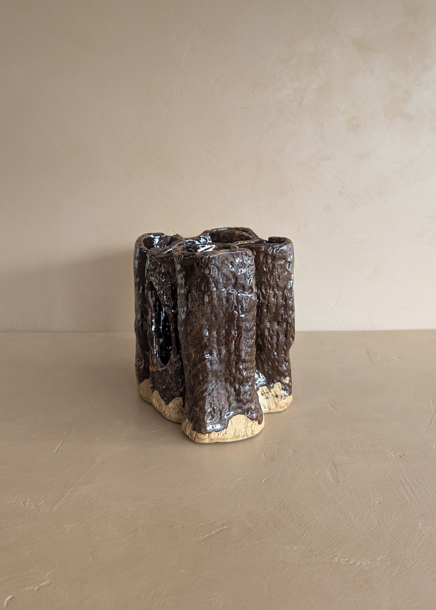 Vintage Textured Dark Brown Brutalist Studio Pottery Vase/Sculpture