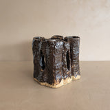 Vintage Textured Dark Brown Brutalist Studio Pottery Vase/Sculpture
