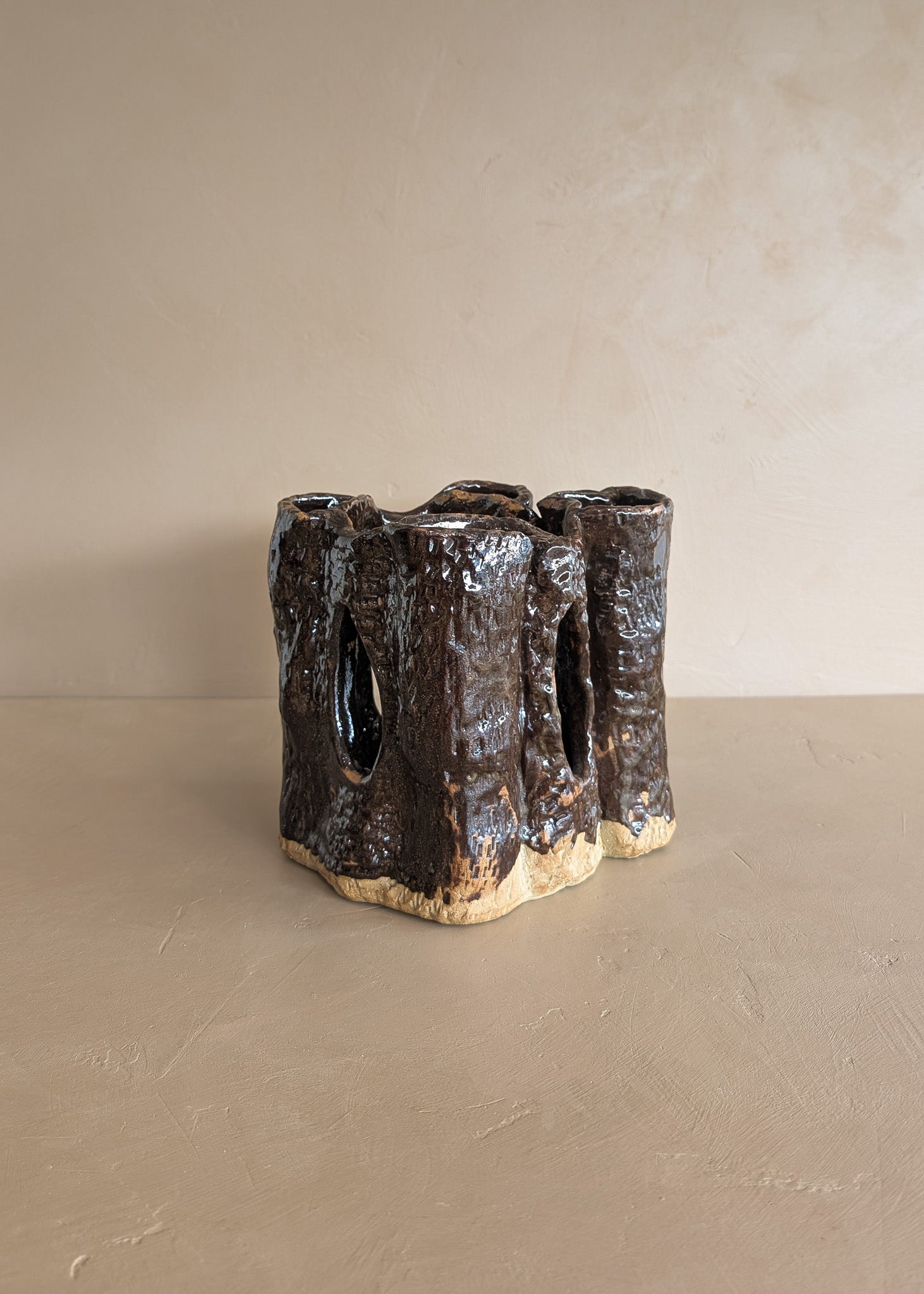 Vintage Textured Dark Brown Brutalist Studio Pottery Vase/Sculpture