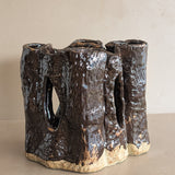Vintage Textured Dark Brown Brutalist Studio Pottery Vase/Sculpture
