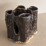 Vintage Textured Dark Brown Brutalist Studio Pottery Vase/Sculpture