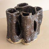 Vintage Textured Dark Brown Brutalist Studio Pottery Vase/Sculpture