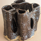 Vintage Textured Dark Brown Brutalist Studio Pottery Vase/Sculpture