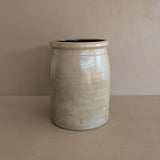 Large Antique Salt-Glazed Beige Crock with Dark Brown Interior