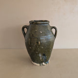 Vintage Dark Green Glaze Clay Amphora Vase