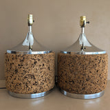 Pair of Vintage Cork and Chrome Table Lamps