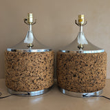 Pair of Vintage Cork and Chrome Table Lamps