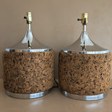 Pair of Vintage Cork and Chrome Table Lamps