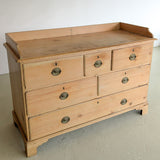 Wide Antique English Pine Chest of Drawers with Trim Top