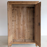 Handsome Antique European Pine Cabinet with Arched Panel Doors, Carved Feet and Skeleton Key