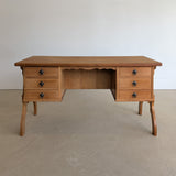 Vintage Danish Brutalist Henning Kjærnulf-Attributed Quartersawn White Oak Desk with Original Skeleton Key, Mortise and Tenon Detail and Lockable Back Cabinet