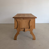 Vintage Danish Brutalist Henning Kjærnulf-Attributed Quartersawn White Oak Desk with Original Skeleton Key, Mortise and Tenon Detail and Lockable Back Cabinet