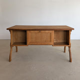 Vintage Danish Brutalist Henning Kjærnulf-Attributed Quartersawn White Oak Desk with Original Skeleton Key, Mortise and Tenon Detail and Lockable Back Cabinet