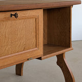 Vintage Danish Brutalist Henning Kjærnulf-Attributed Quartersawn White Oak Desk with Original Skeleton Key, Mortise and Tenon Detail and Lockable Back Cabinet
